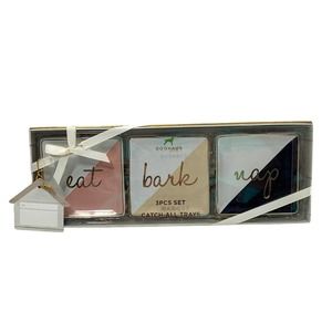 Doghaus Ceramic Catchall Trays 3 Pc‎ EAT BARK NAP  Trinket Dishes In Box Gift